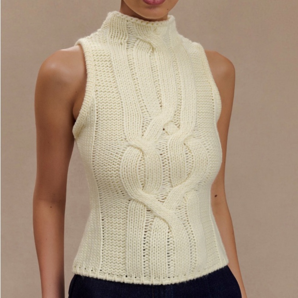 MESHKI | Roberta High Neck Cable Knit Top